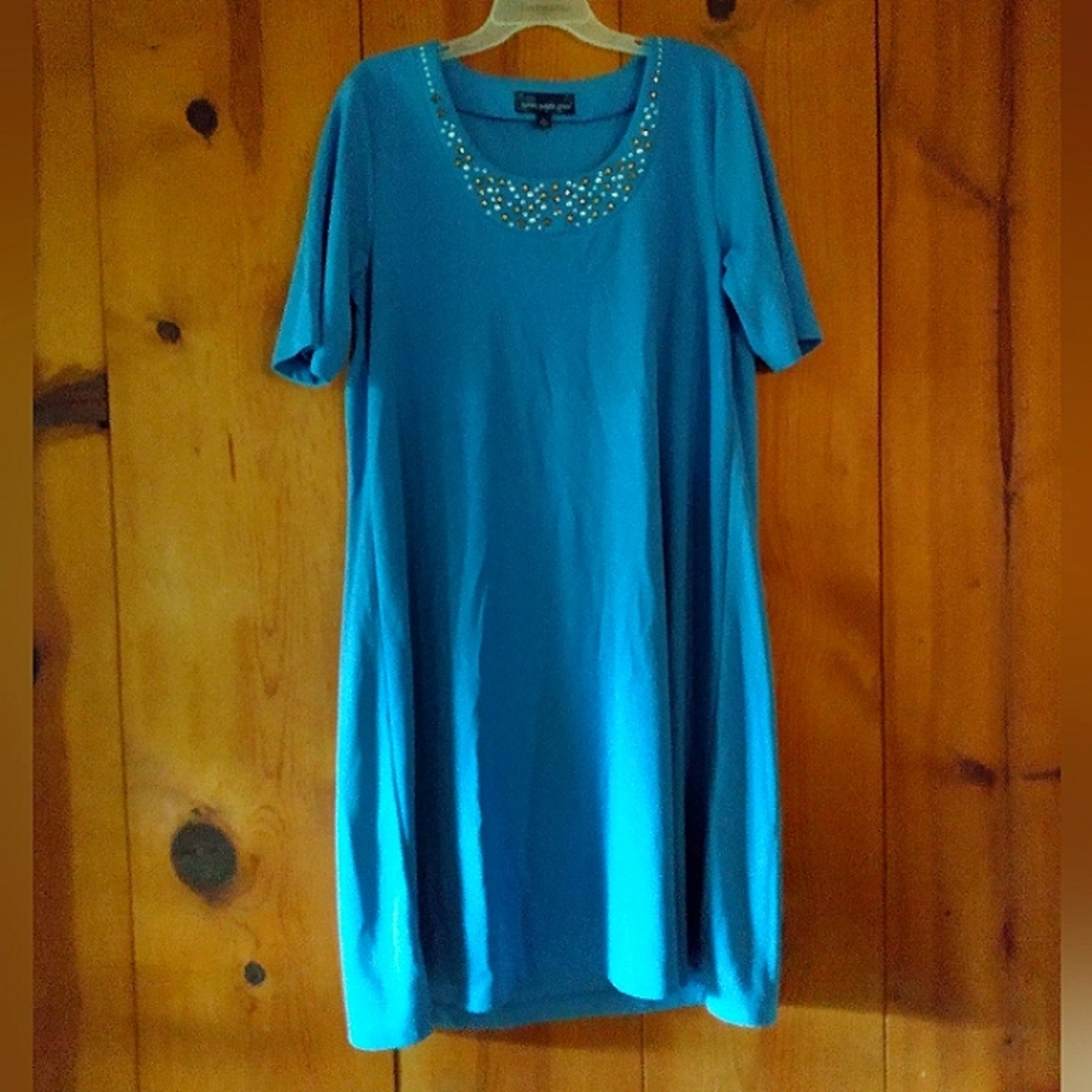 Susan Graver Style Knit A-Line Midi Dress w/Metal Stud Embellishment